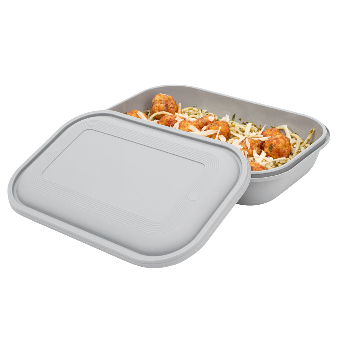 Futura 34 oz Matte Gray Plastic Tamper-Evident Take Out Container - with Lid, Microwavable - 8 3/4" x 6" x 2 1/4" - 100 count box