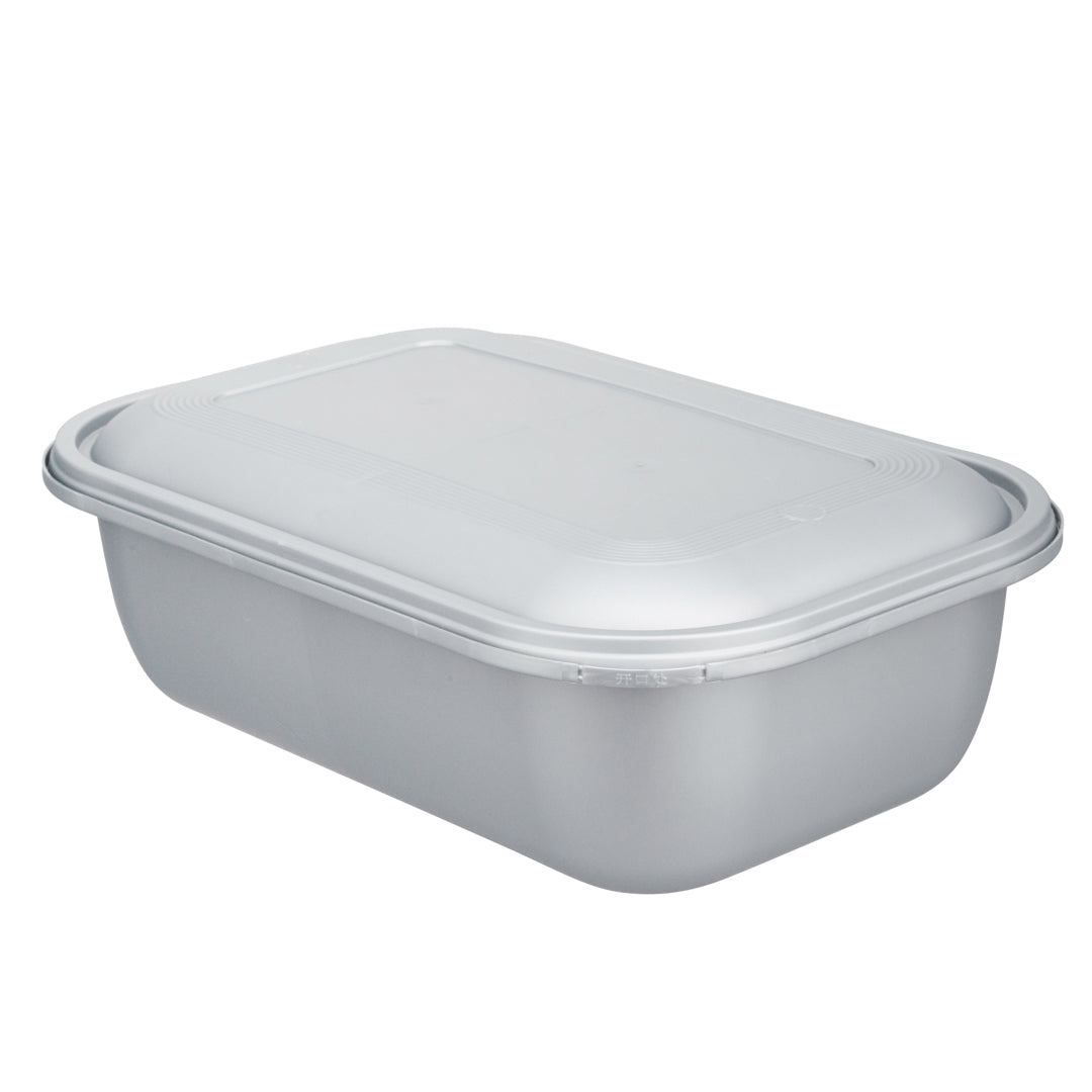 Futura 46 oz Matte Gray Plastic Tamper-Evident Container - with Lid, Microwavable, Inserts Available - 8 3/4" x 6" x 3" - 100 count box