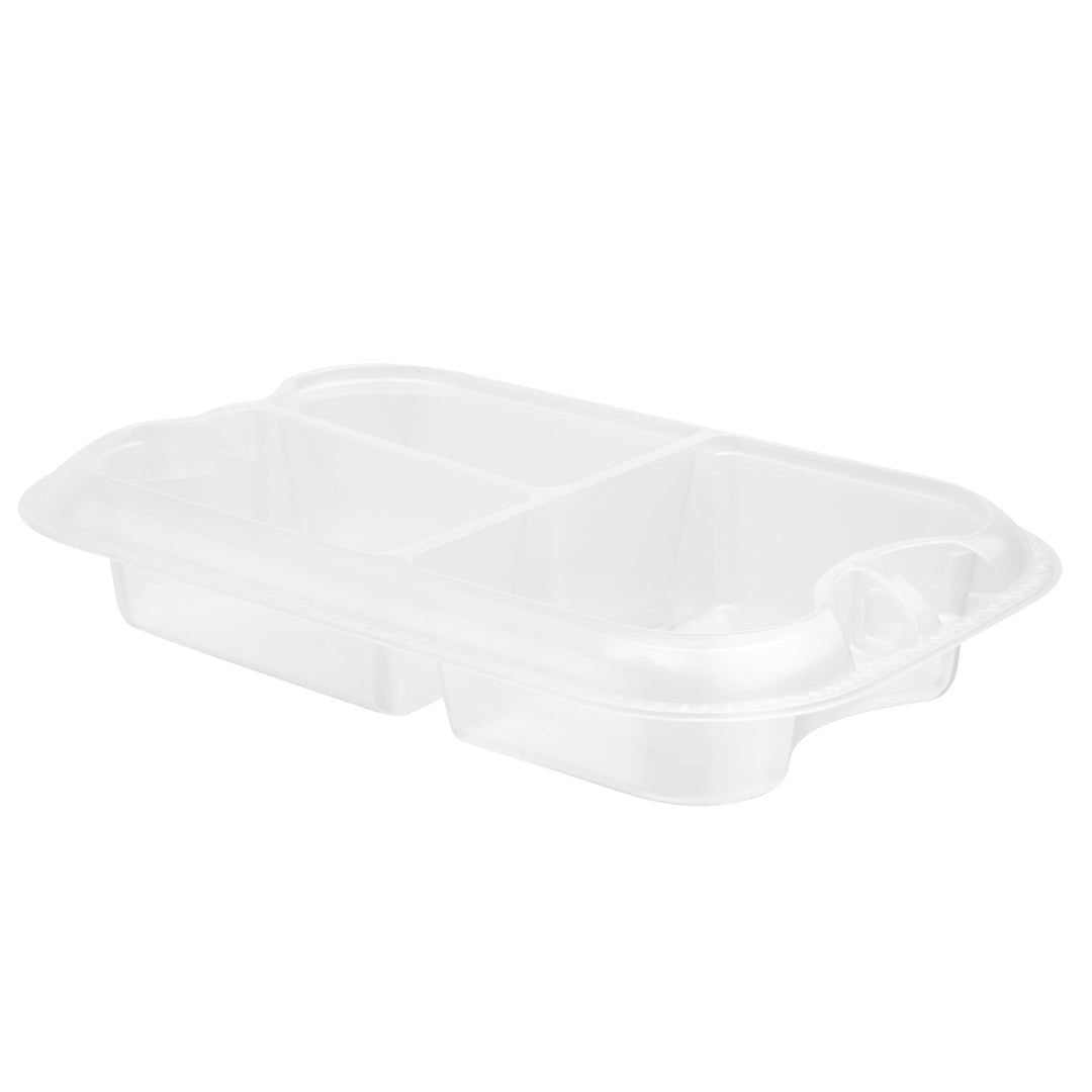 Futura 17 oz Clear Plastic 3-Compartment Insert Tray - Fits 46 oz Container, Microwavable - 100 count box