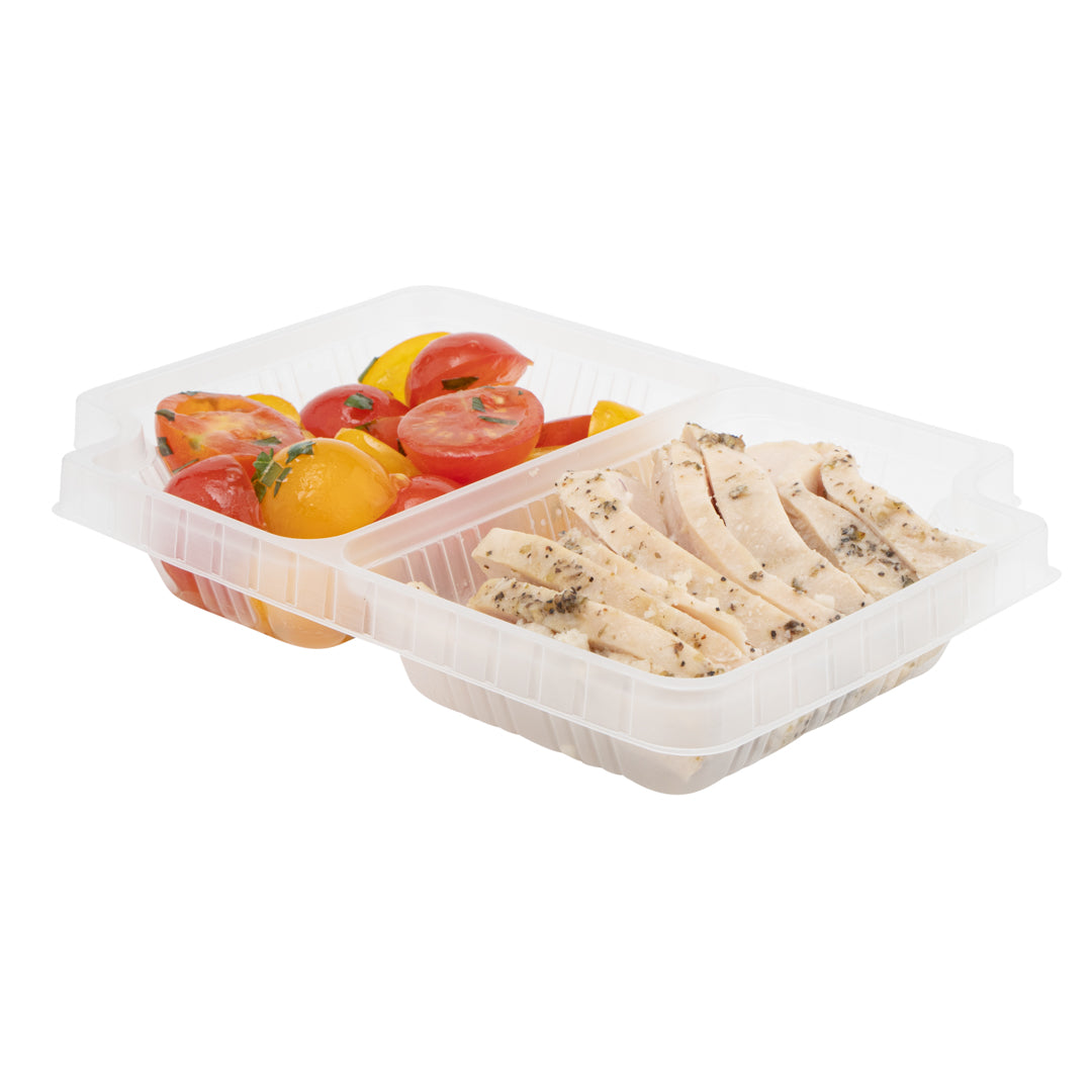 Futura 14 oz Clear Plastic 2-Compartment Insert Tray - Fits 34 oz Box, Microwavable - 100 count box