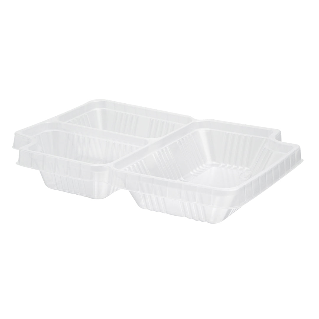 Futura 14 oz Clear Plastic 3-Compartment Insert Tray - Fits 34 oz Box, Microwavable - 100 count box