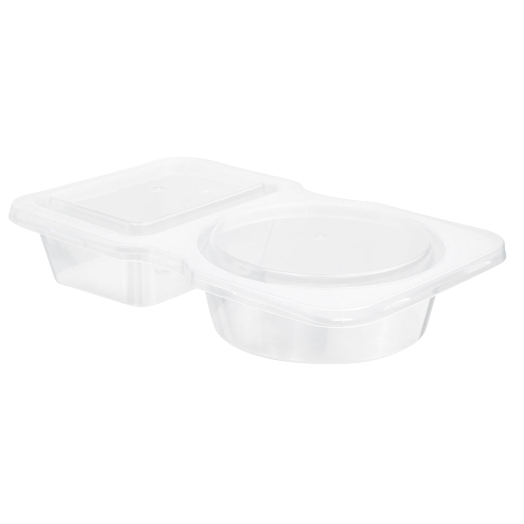 Futura 5 oz Clear Plastic Sauce Container - with Hinged Lid, 2-Compartment, Microwavable - 4" x 3 1/4" x 1" - 500 count box