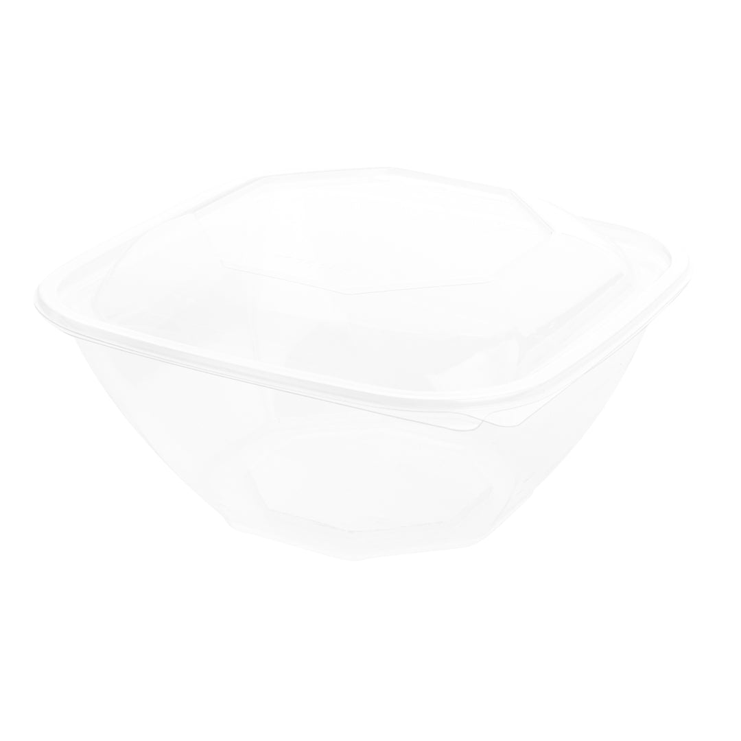 Thermo Tek 51 oz Square Clear Plastic Take Out Salad Bowl - with Lid, Anti-Fog - 7 1/2" x 7 1/2" x 4 1/4" - 100 count box