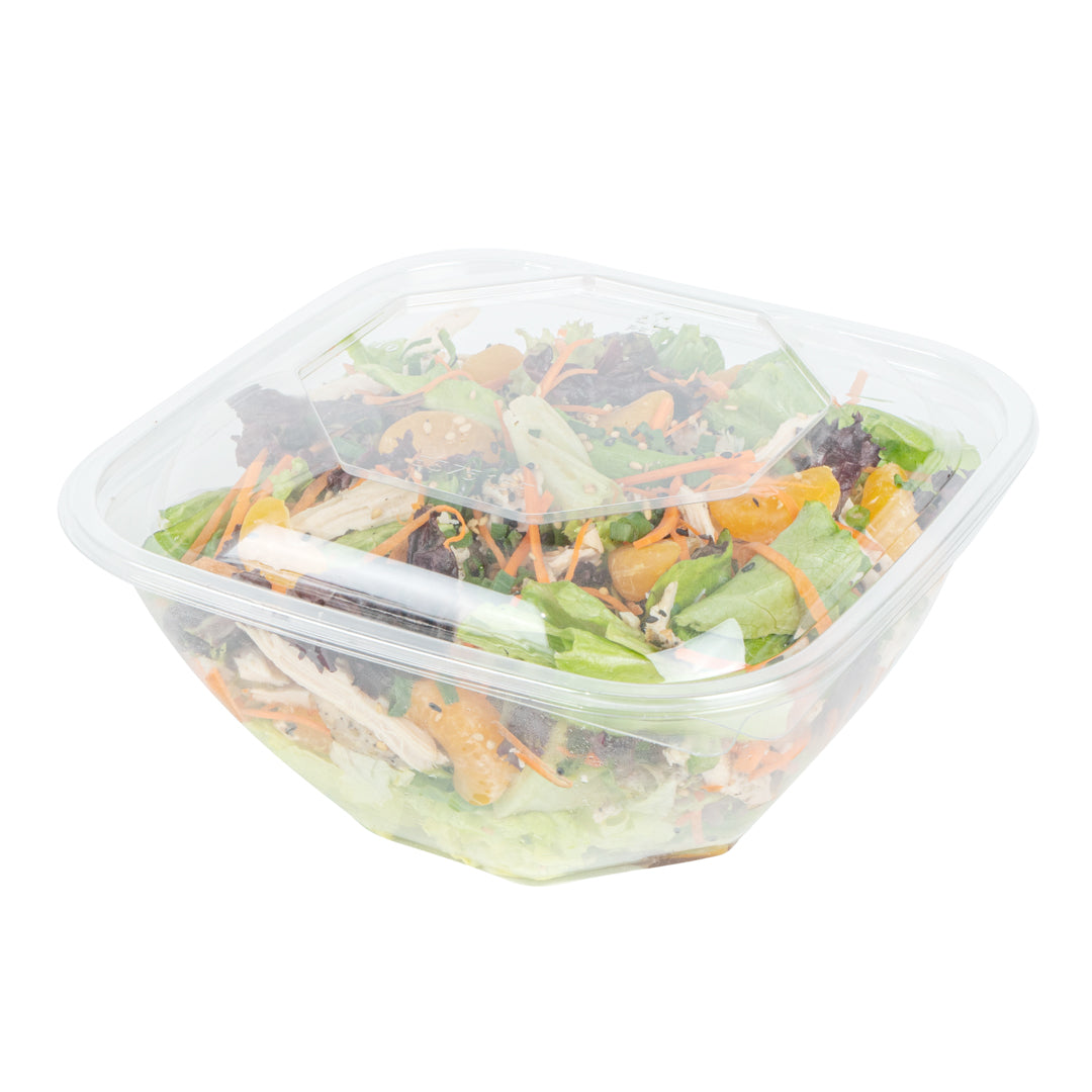 Thermo Tek 51 oz Square Clear Plastic Take Out Salad Bowl - with Lid, Anti-Fog - 7 1/2" x 7 1/2" x 4 1/4" - 100 count box