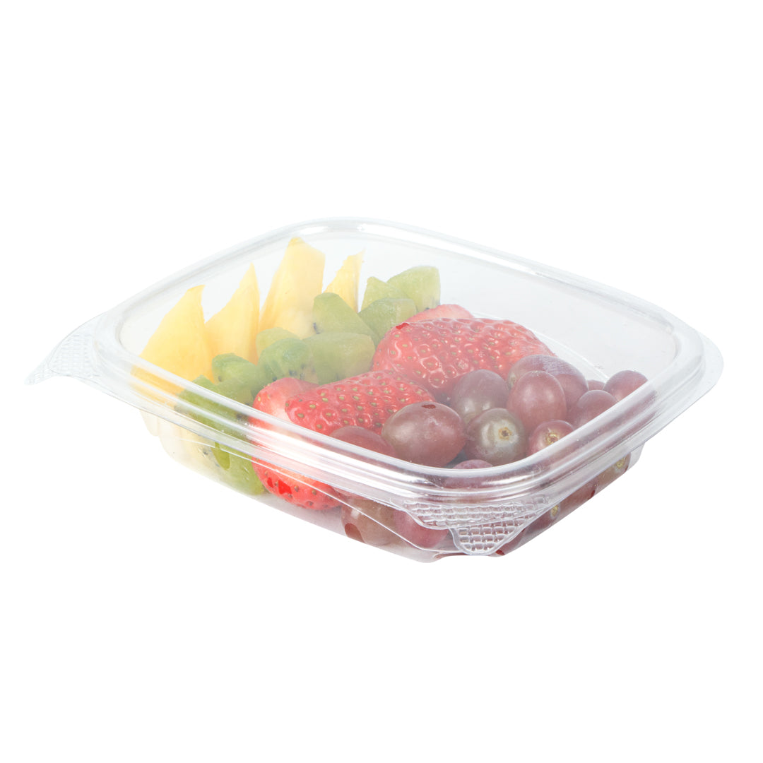 Thermo Tek 8 oz Rectangle Clear Plastic Deli / Snack Container - with Hinged Lid, Anti-Fog - 10" x 5 3/4" x 1 1/4" - 100 count box