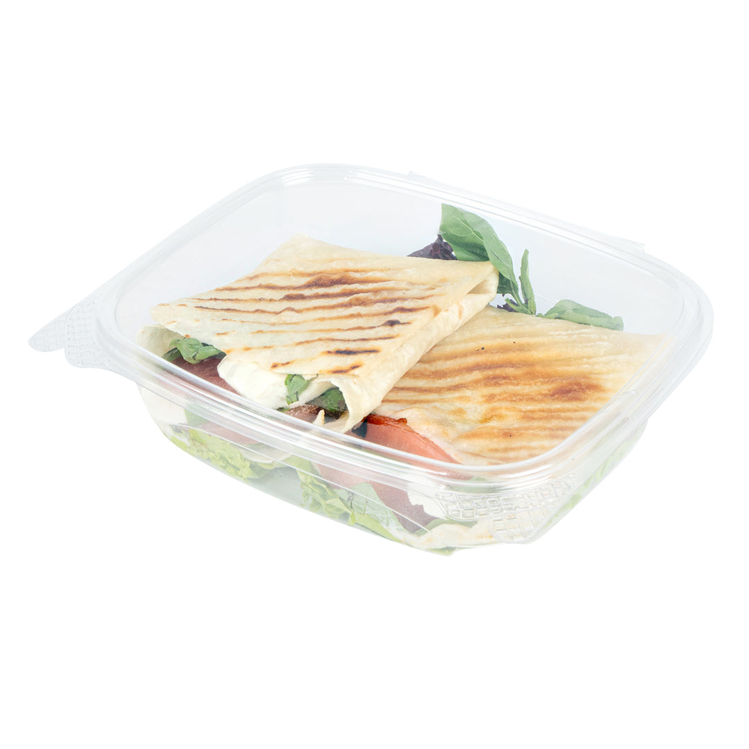 Thermo Tek 24 oz Rectangle Clear Plastic Deli / Snack Container - with Hinged Lid, Anti-Fog - 7 1/2" x 5 1/2" x 2" - 100 count box