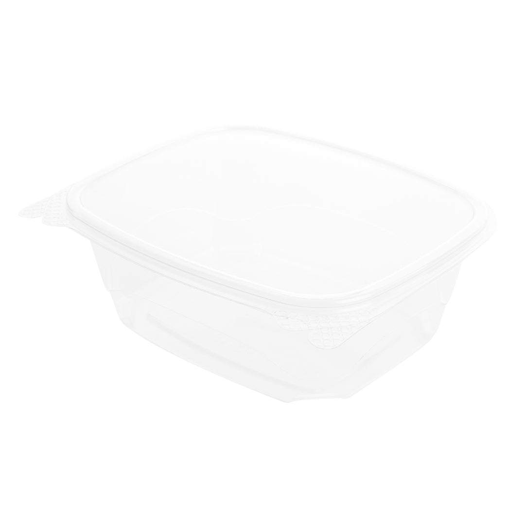 Thermo Tek 32 oz Rectangle Clear Plastic Deli / Snack Container - with Hinged Lid, Anti-Fog - 7 1/2" x 6 1/4" x 2 3/4" - 100 count box