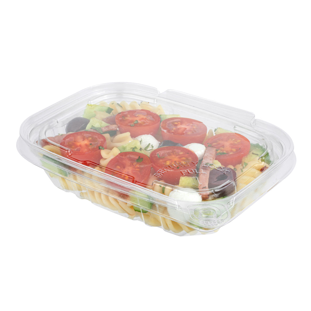 Tamper Tek 8 oz Rectangle Clear Plastic Container - with Hinged Lid, Tamper-Evident - 4 3/4" x 6" x 1 1/4" - 100 count box