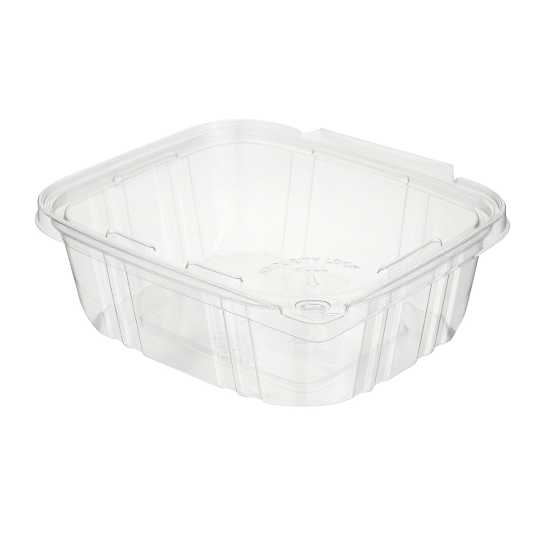 Tamper Tek 32 oz Rectangle Clear Plastic Container - with Hinged Lid, Tamper-Evident - 6 1/2" x 4 1/2" x 2 1/2" - 100 count box