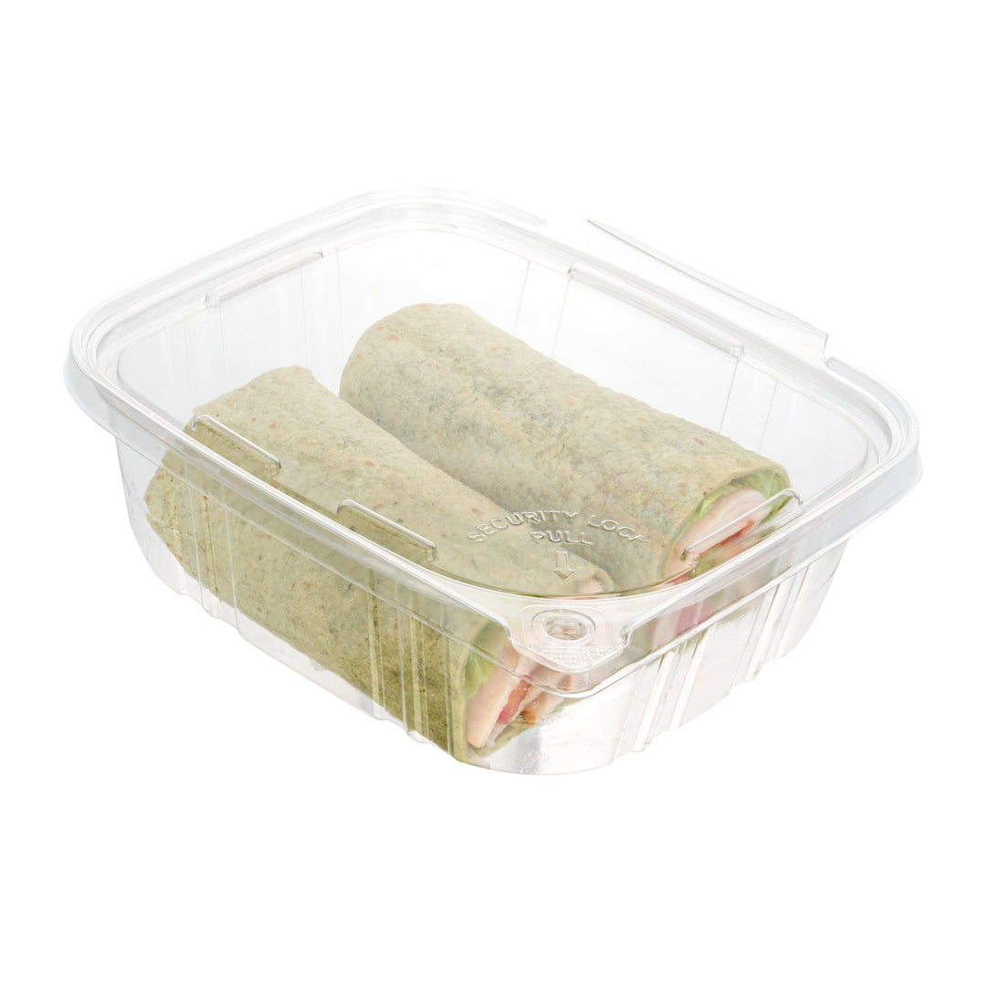 Tamper Tek 32 oz Rectangle Clear Plastic Container - with Hinged Lid, Tamper-Evident - 6 1/2" x 4 1/2" x 2 1/2" - 100 count box