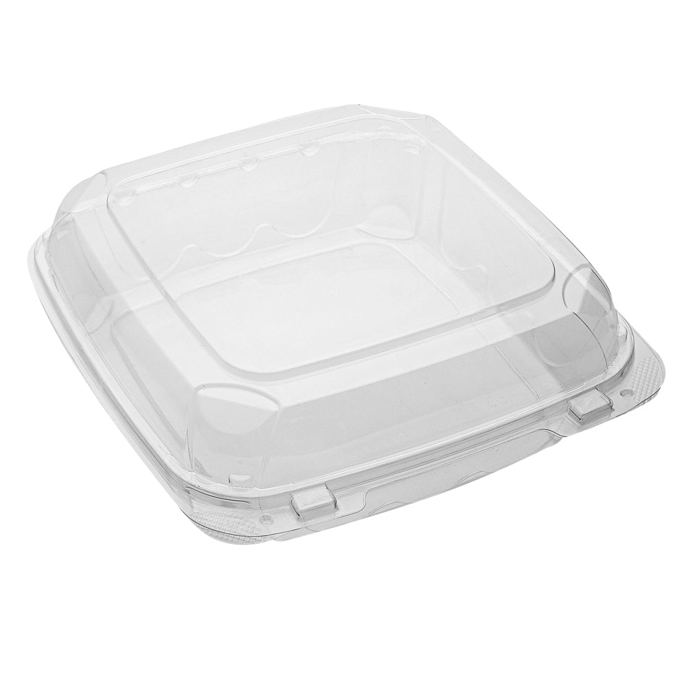 Thermo Tek 46 oz Rectangle Clear Plastic Clamshell Container - Anti-Fog - 9" x 8 1/4" x 2 1/2" - 100 count box