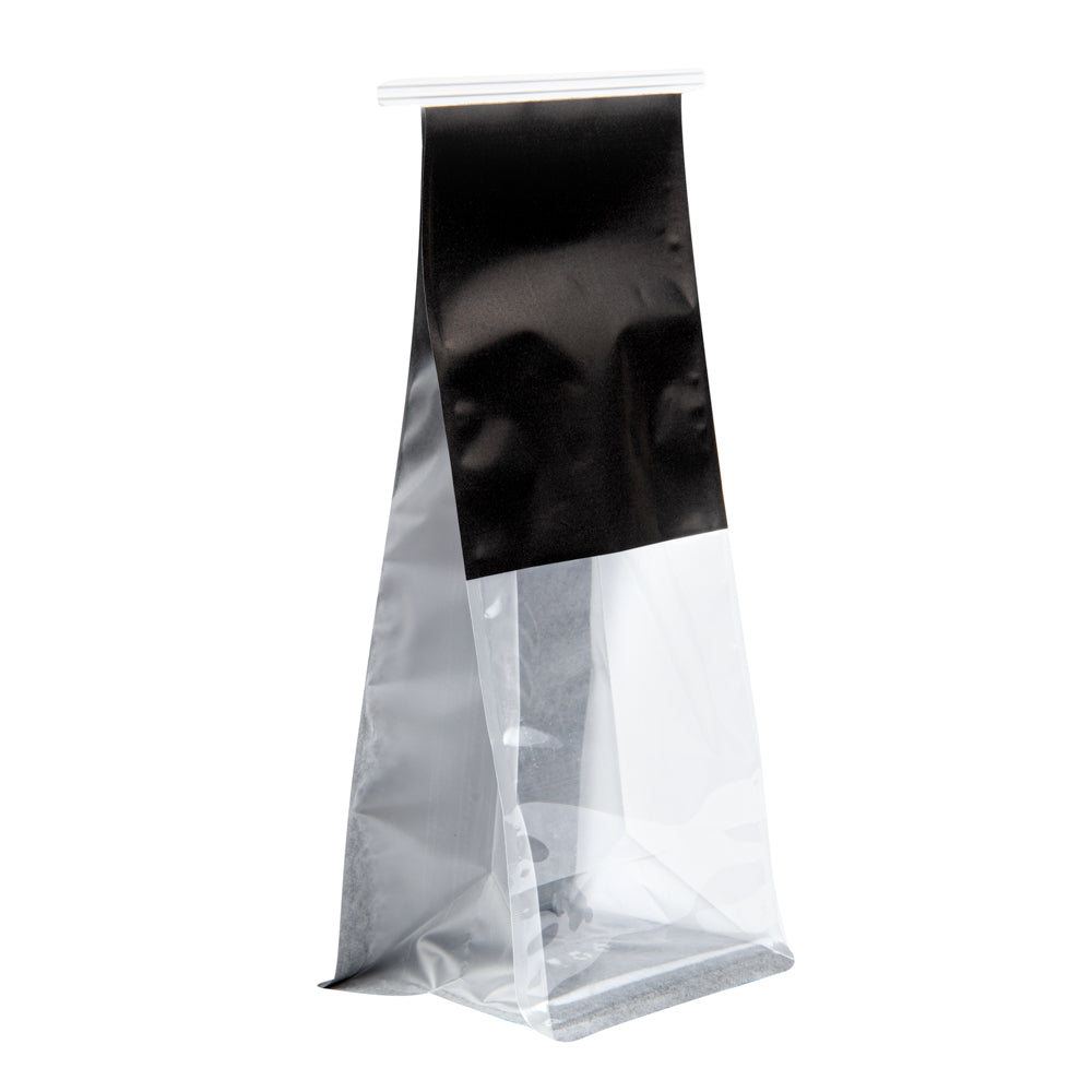 Bag Tek Black Cotton Paper Tin Tie Bag - with Clear Window - 5" x 4" x 11 1/4" - 100 count box