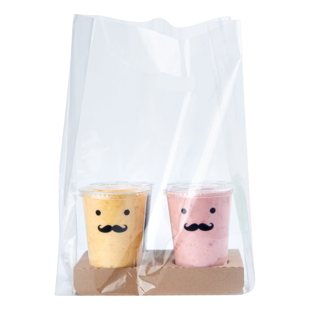 Bag Tek Clear Plastic Take Out Bag - Fits 4-Cup Drink Carrier - 17 3/4" x 9 3/4" x 7" - 100 count box