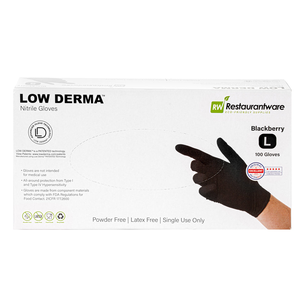 Low Derma Blackberry Large Nitrile Glove - Hypoallergenic, Non-Sterile, Powder-Free - 1000 count box