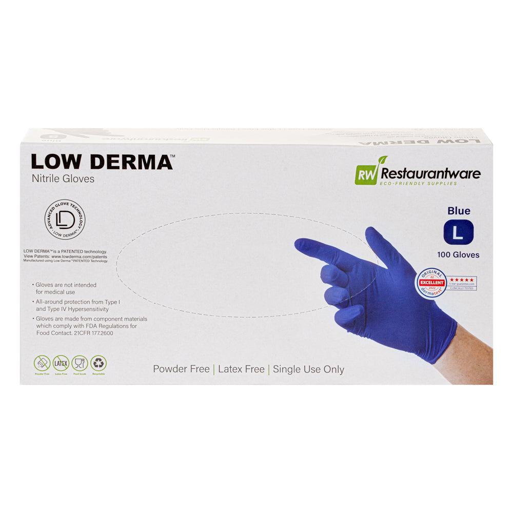 Low Derma Blue Large Nitrile Glove - Hypoallergenic, Non-Sterile, Powder-Free - 1000 count box