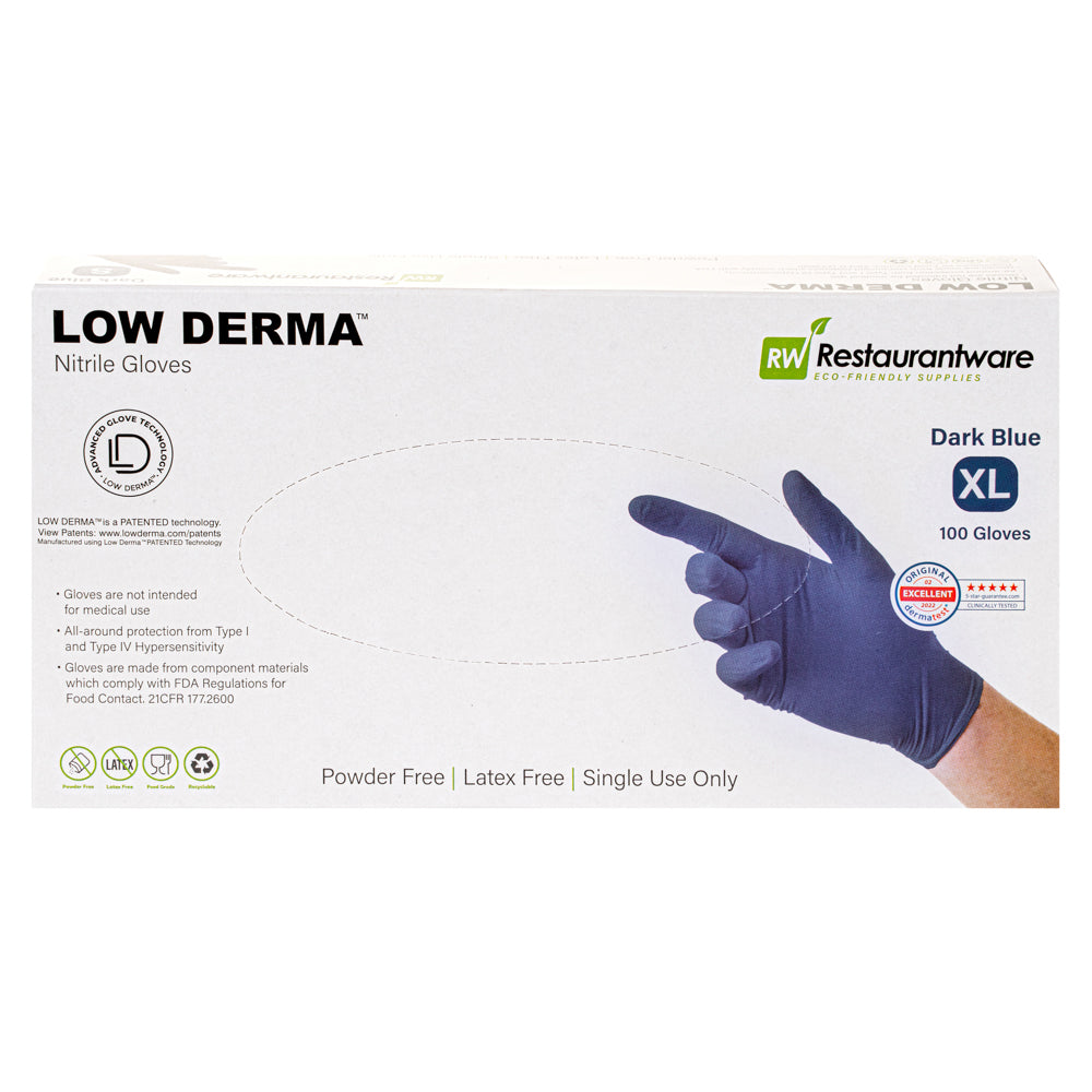 Low Derma Dark Blue Extra Large Nitrile Glove - Hypoallergenic, Non-Sterile, Powder-Free - 1000 count box