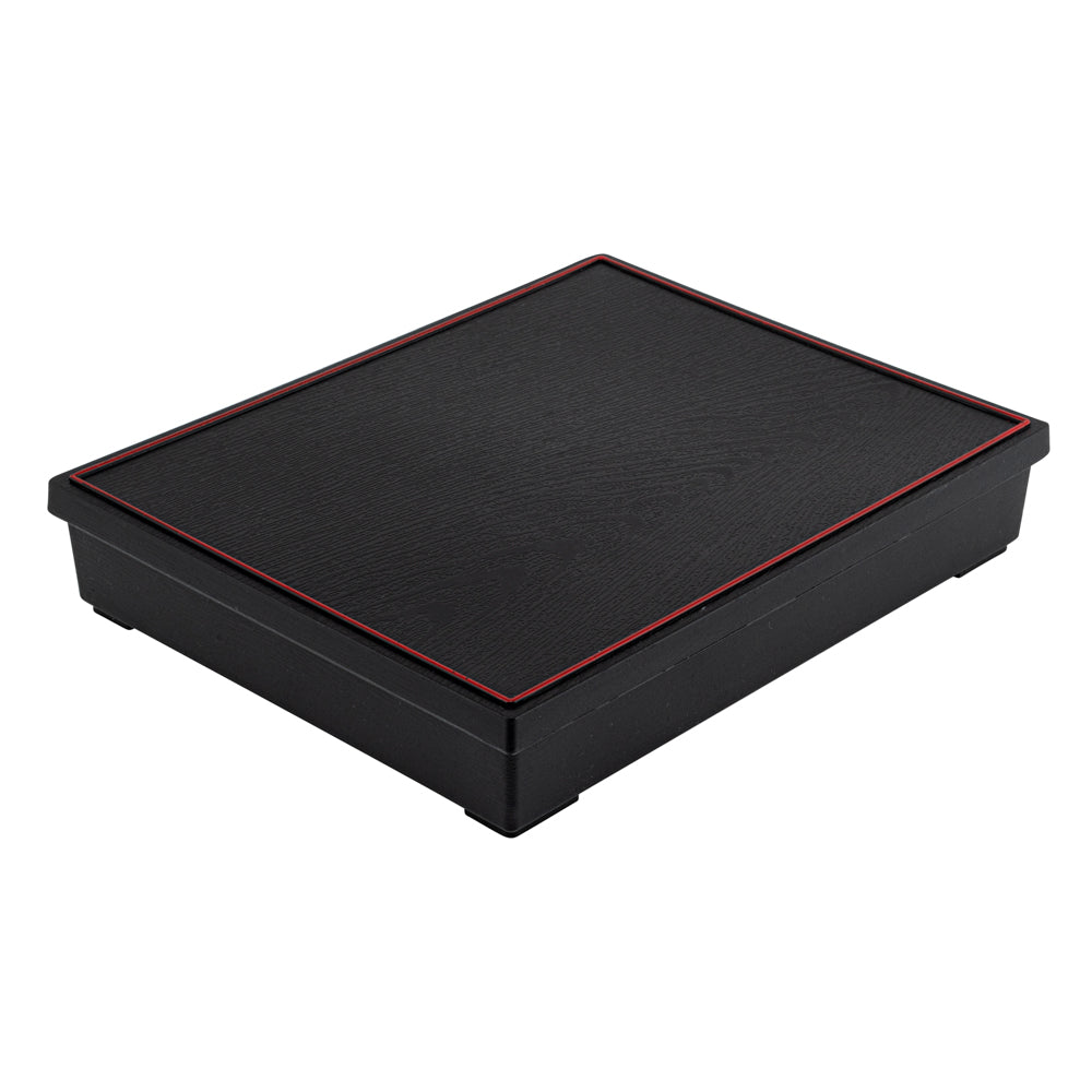 Bento Tek Rectangle Black and Red Large Japanese Style Bento Box - 6 Compartments, with Bowl - 12 1/4" x 9 3/4" x 2 1/4" - 1 count box