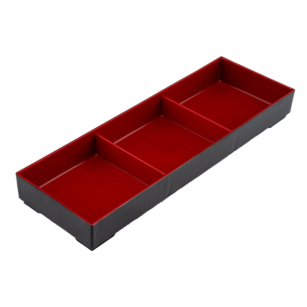 Bento Tek Black and Red Japanese Style Bento Tray - 3 Compartments - 14" x 4 3/4" x 1 3/4" - 1 count box