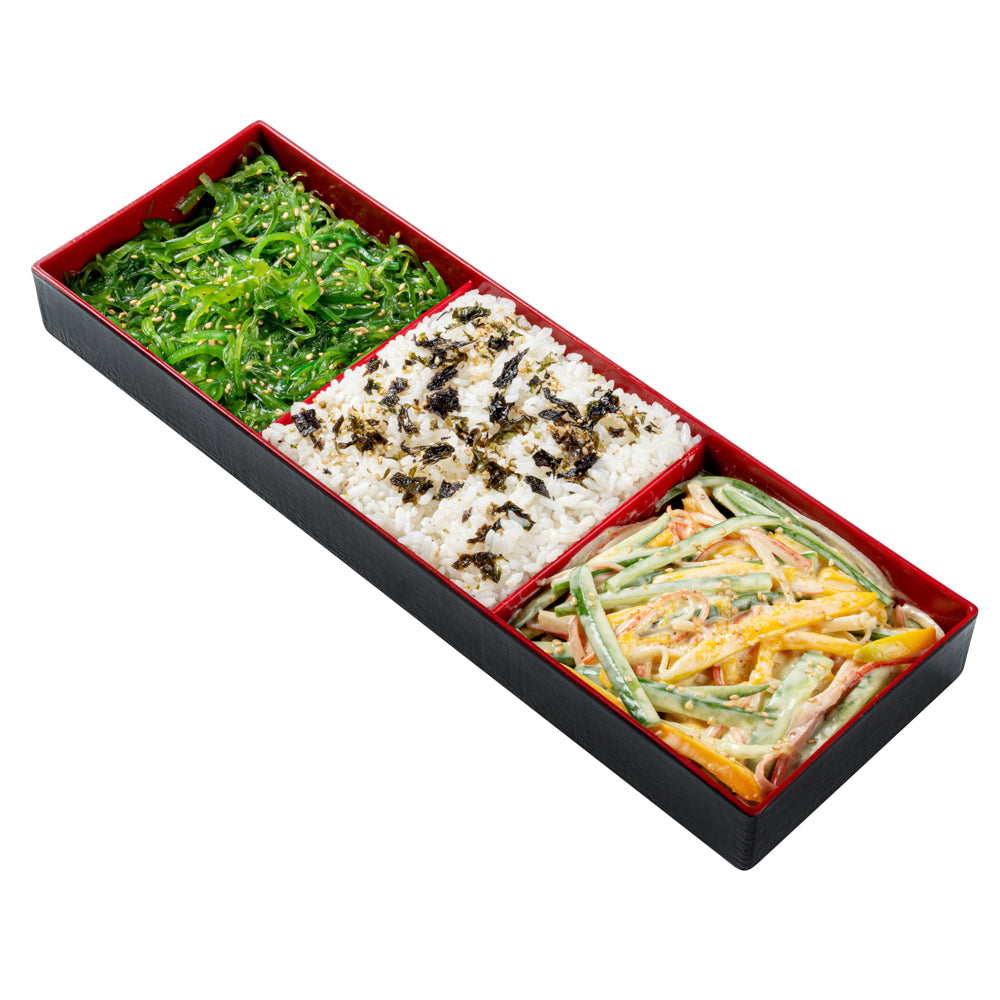 Bento Tek Black and Red Japanese Style Bento Tray - 3 Compartments - 14" x 4 3/4" x 1 3/4" - 1 count box