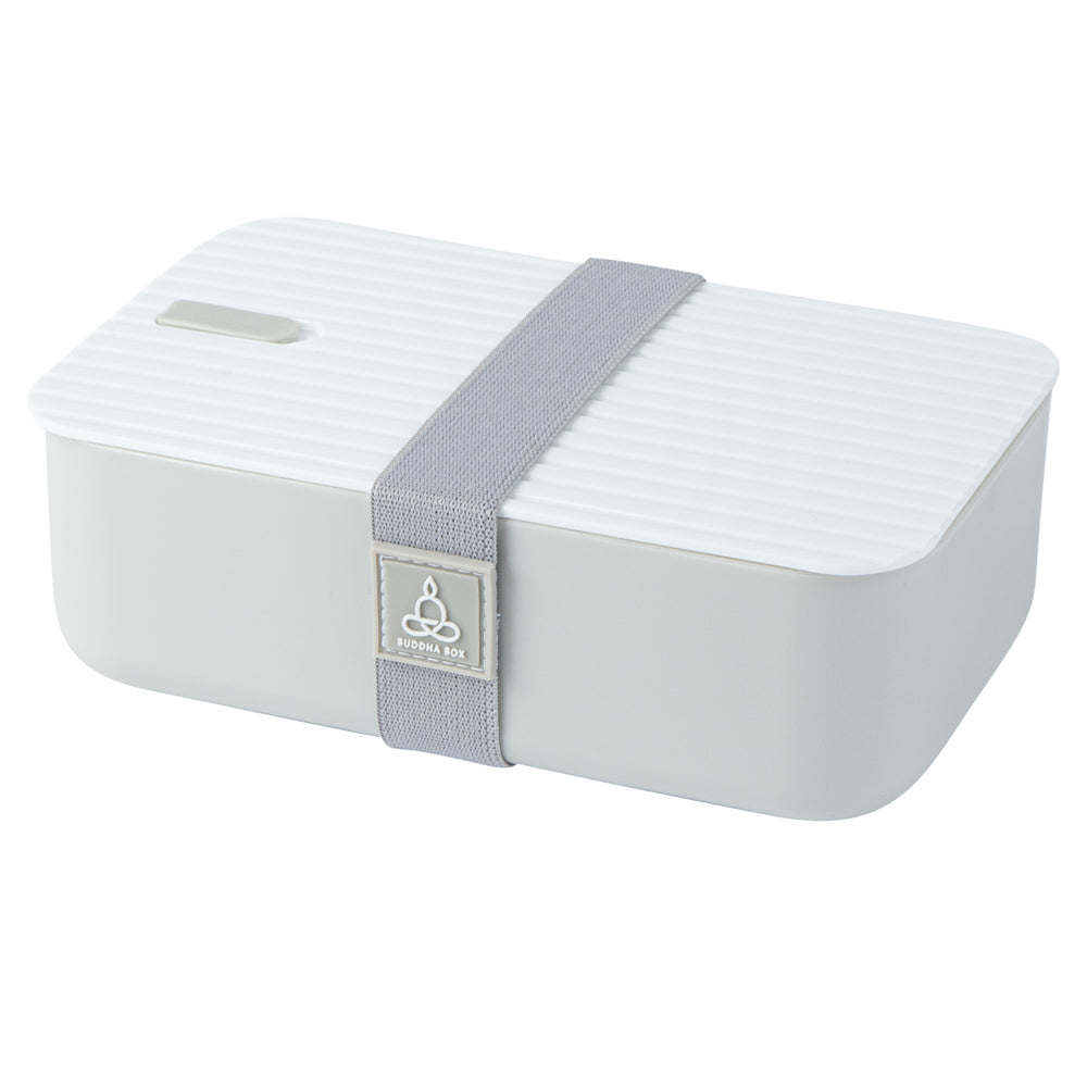 Bento Tek 34 oz Gray Buddha Box Lunch Container - with White Lid - 7 1/2" x 4 3/4" x 2 1/2" - 1 count box