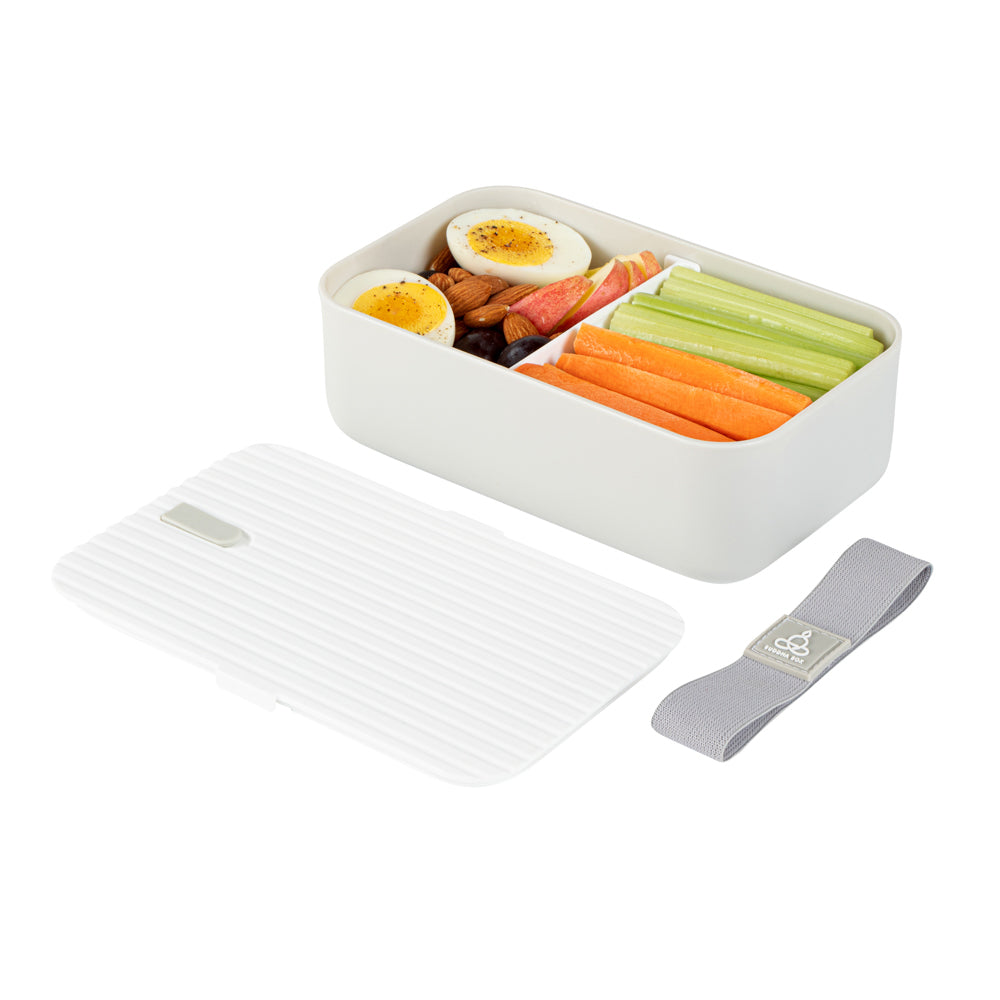 Bento Tek 34 oz Gray Buddha Box Lunch Container - with White Lid - 7 1/2" x 4 3/4" x 2 1/2" - 1 count box