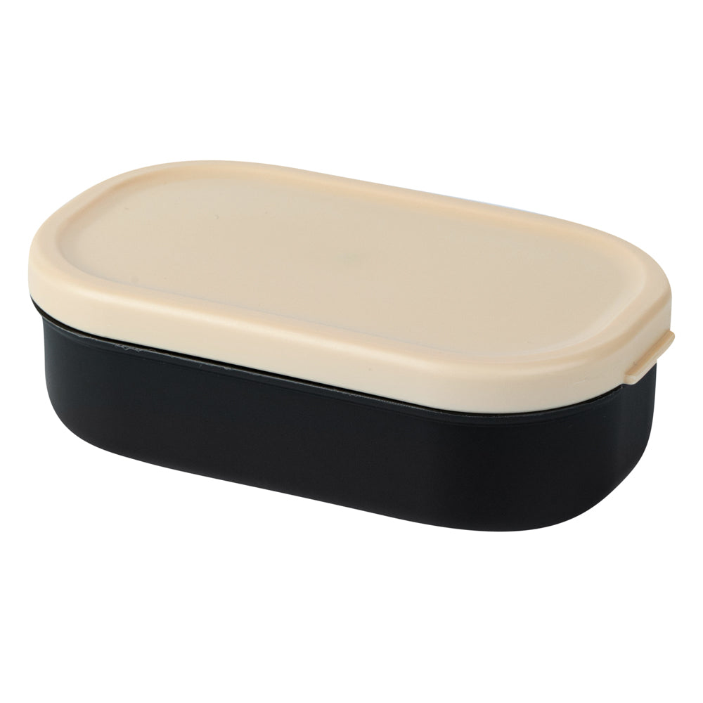 Bento Tek 3 oz Black Buddha Box Snack / Sauce Container - with Beige Lid - 3 3/4" x 2 1/4" x 1 1/4" - 4 count box