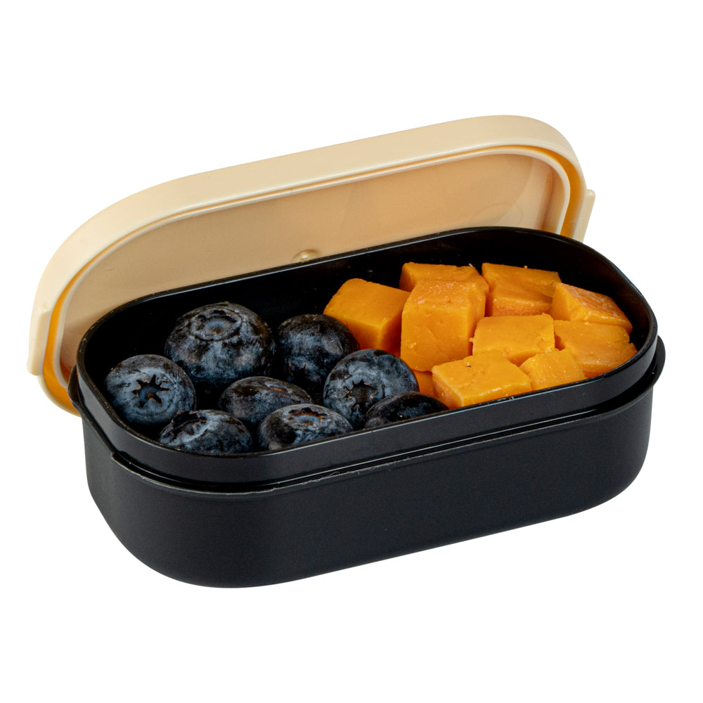 Bento Tek 3 oz Black Buddha Box Snack / Sauce Container - with Beige Lid - 3 3/4" x 2 1/4" x 1 1/4" - 4 count box