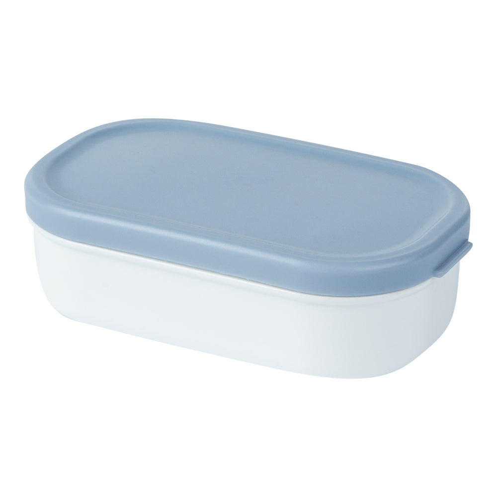 Bento Tek 3 oz White Buddha Box Snack / Sauce Container - with Blue Lid - 3 3/4" x 2 1/4" x 1 1/4" - 4 count box