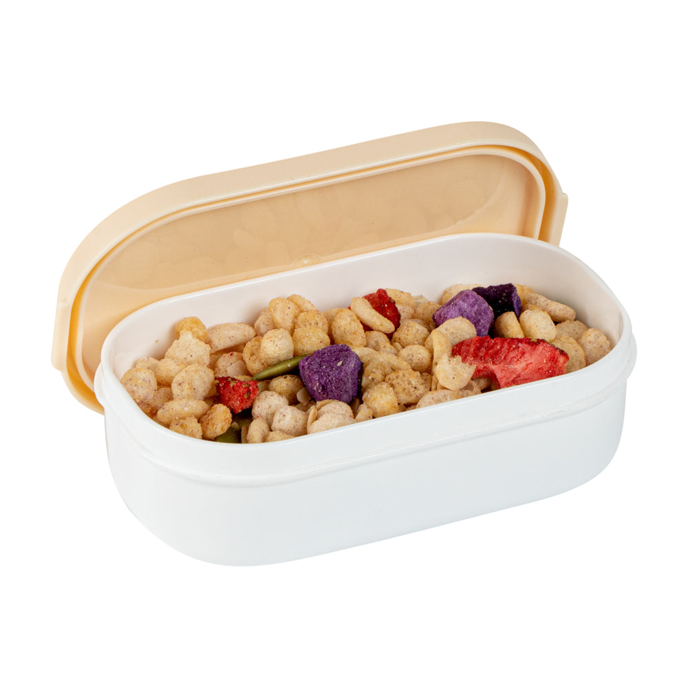 Bento Tek 3 oz White Buddha Box Snack / Sauce Container - with Beige Lid - 3 3/4" x 2 1/4" x 1 1/4" - 4 count box