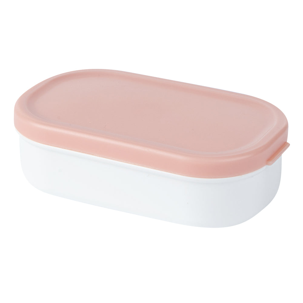 Bento Tek 3 oz White Buddha Box Snack / Sauce Container - with Pink Lid - 3 3/4" x 2 1/4" x 1 1/4" - 4 count box