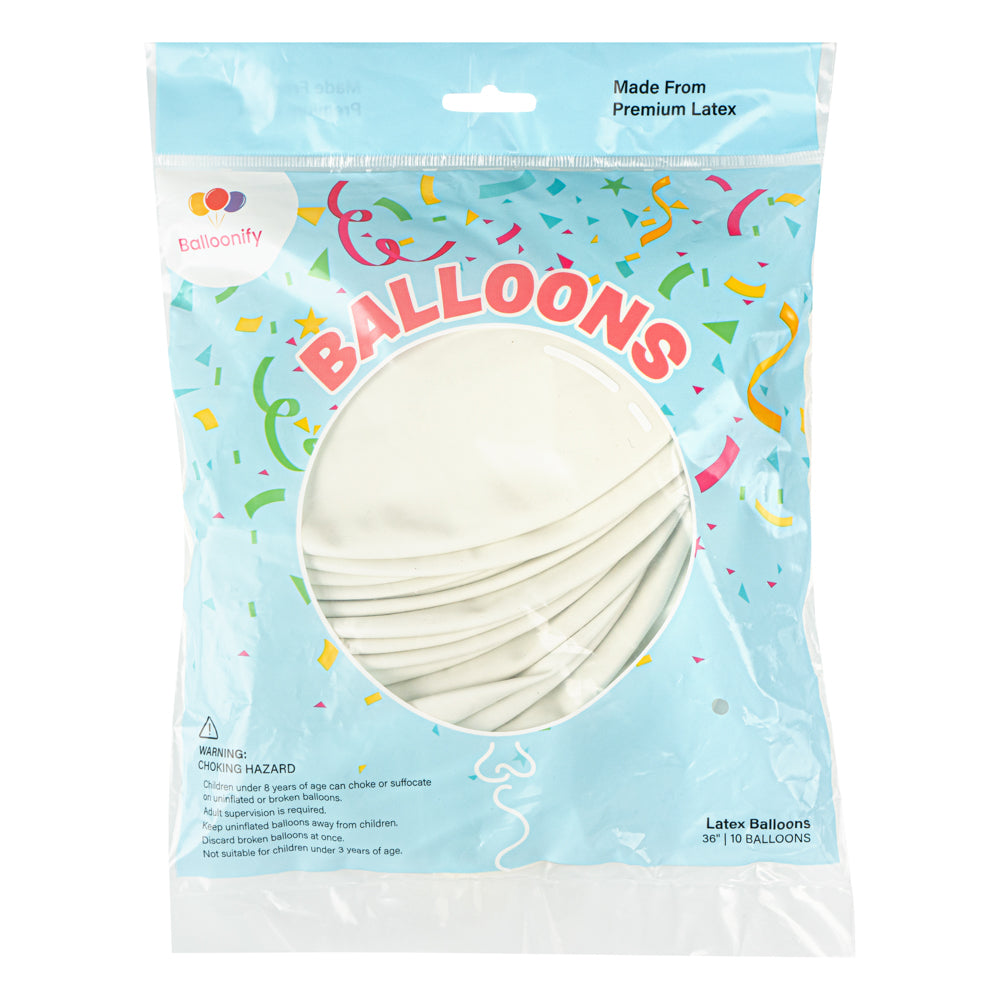 Balloonify Matte White Latex Balloon - 36" - 10 count box