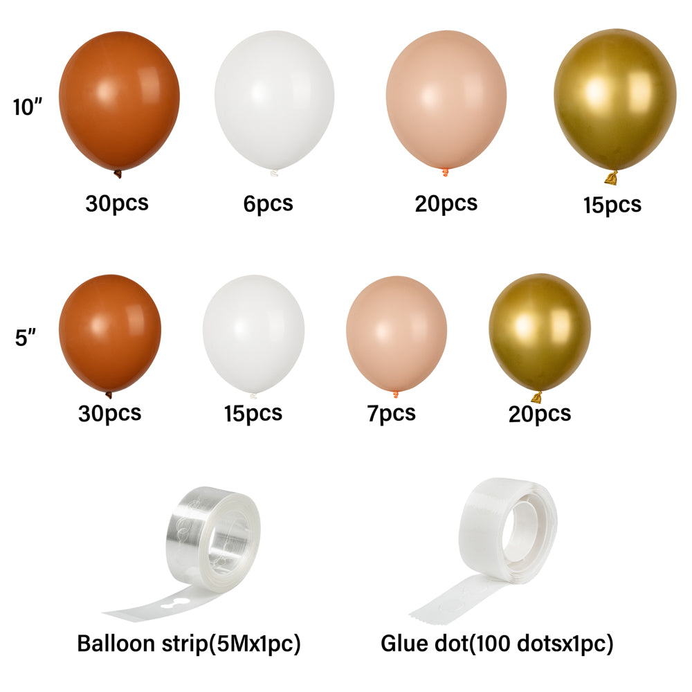 Balloonify Brown, White and Gold Balloon Arch / Garland Kit - 145 Pieces - 1 count box