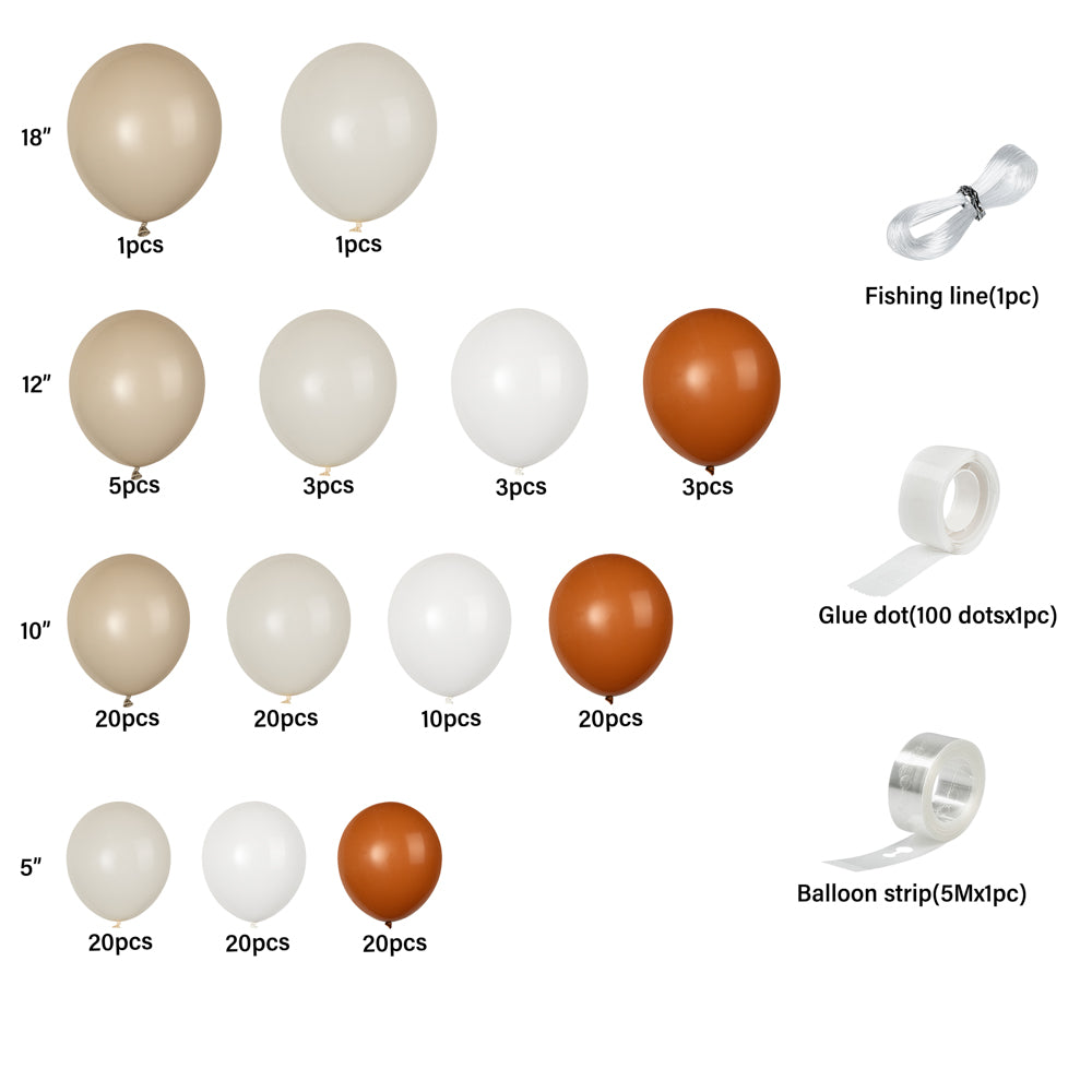 Balloonify Brown, Beige and White Balloon Arch / Garland Kit - 149 Pieces - 1 count box