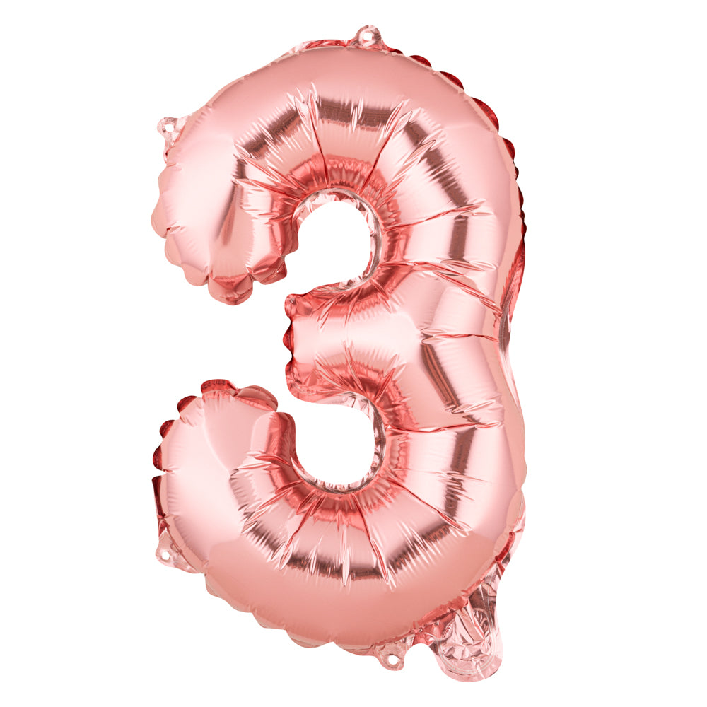 Balloonify Rose Gold Mylar Number 3 Balloon - 16" - 1 count box