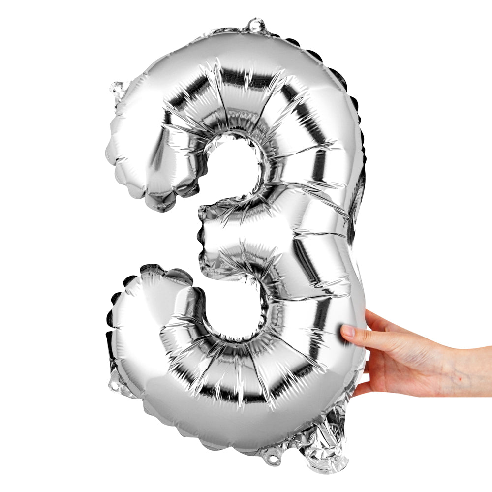 Balloonify Silver Mylar Number 3 Balloon - 16" - 1 count box