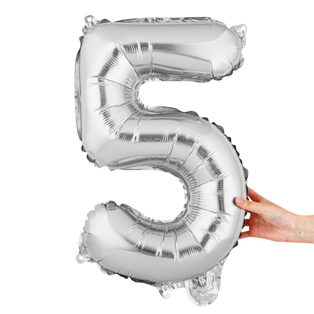 Balloonify Silver Mylar Number 5 Balloon - 16" - 1 count box