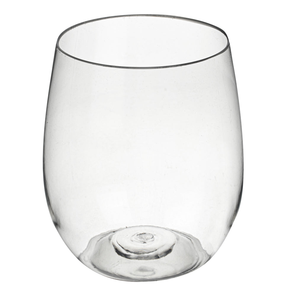 Bev Tek 12 oz Clear Plastic Stemless Wine Glass - 3 1/4" x 3 1/4" x 3 1/2" - 10 count box