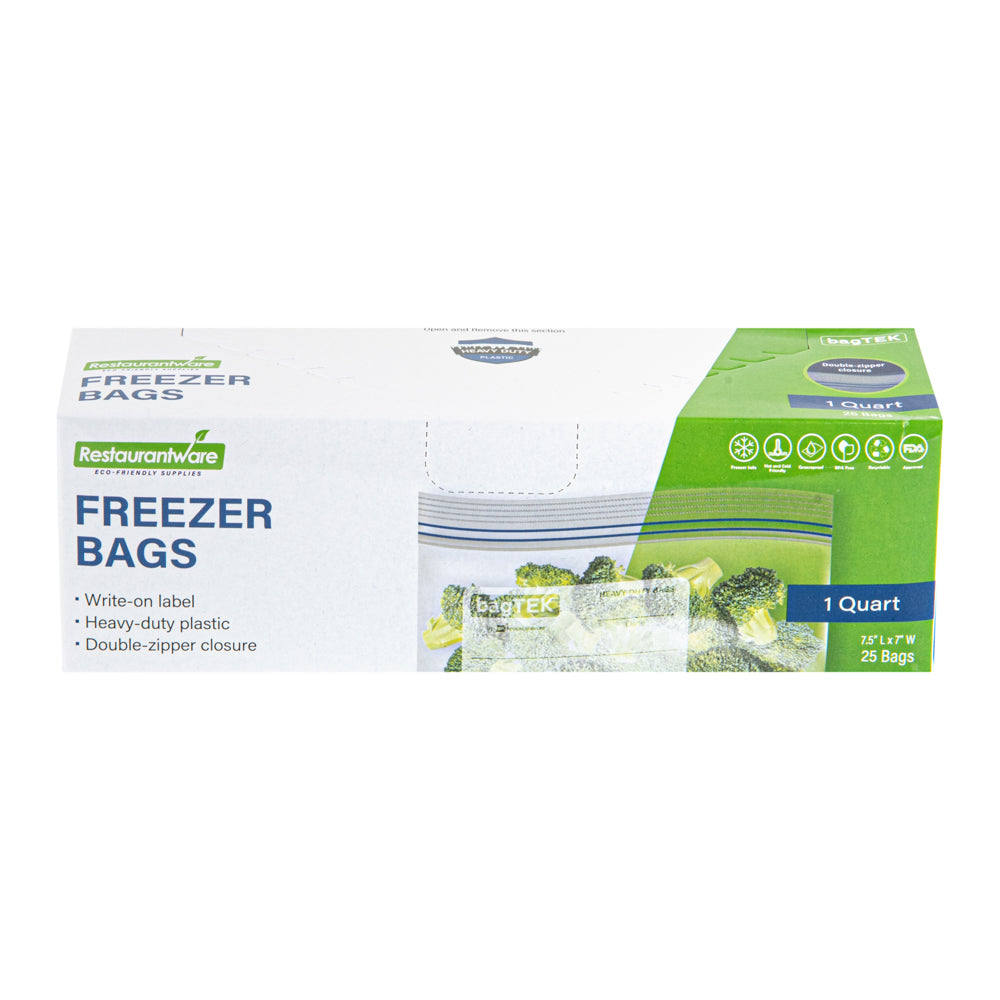 Bag Tek 1 qt Clear Plastic Freezer Bag - Double Zipper, Write-On Label, BPA-Free - 7 1/2" x 7" - 1000 count box