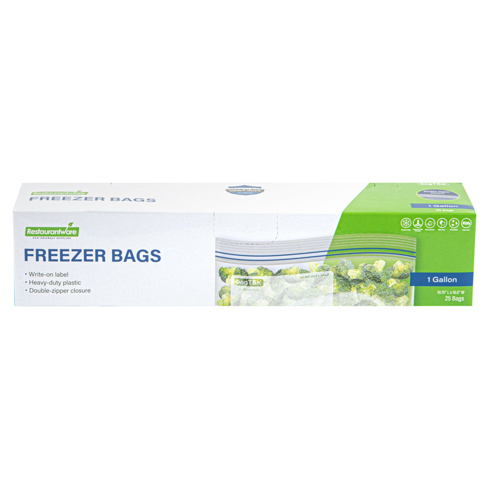 Bag Tek 1 gal Clear Plastic Freezer Bag - Double Zipper, Write-On Label, BPA-Free - 10 3/4" x 10 1/2" - 1000 count box