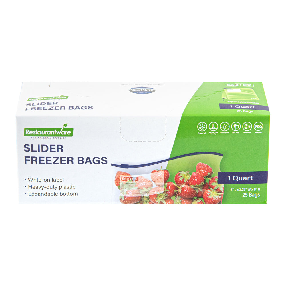 Bag Tek 1 qt Clear Plastic Slider Freezer Bag - Expandable Bottom, Write-On Label, BPA-Free - 6" x 2 1/4" x 8" - 1000 count box