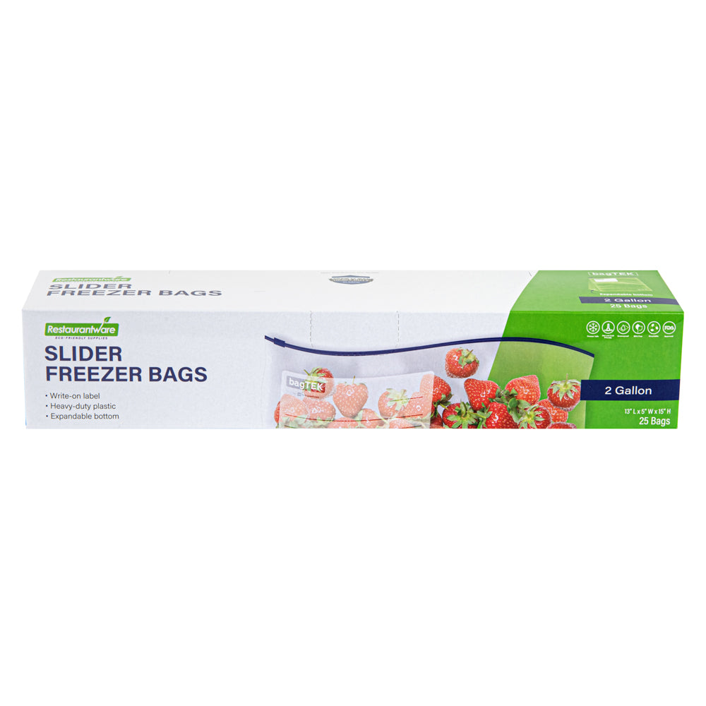 Bag Tek 2 gal Clear Plastic Slider Freezer Bag - Expandable Bottom, Write-On Label, BPA-Free - 13" x 5" x 15" - 1000 count box