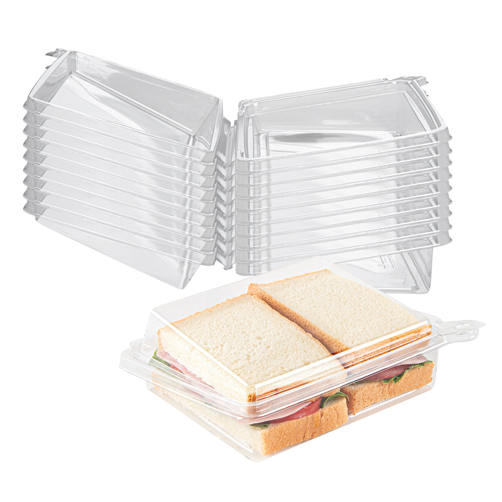 Tamper Tek Rectangle Clear Plastic Sandwich / Pinwheel Container - with Lid, Tamper-Evident - 6 3/4" x 5 3/4" x 1 3/4" - 100 count box