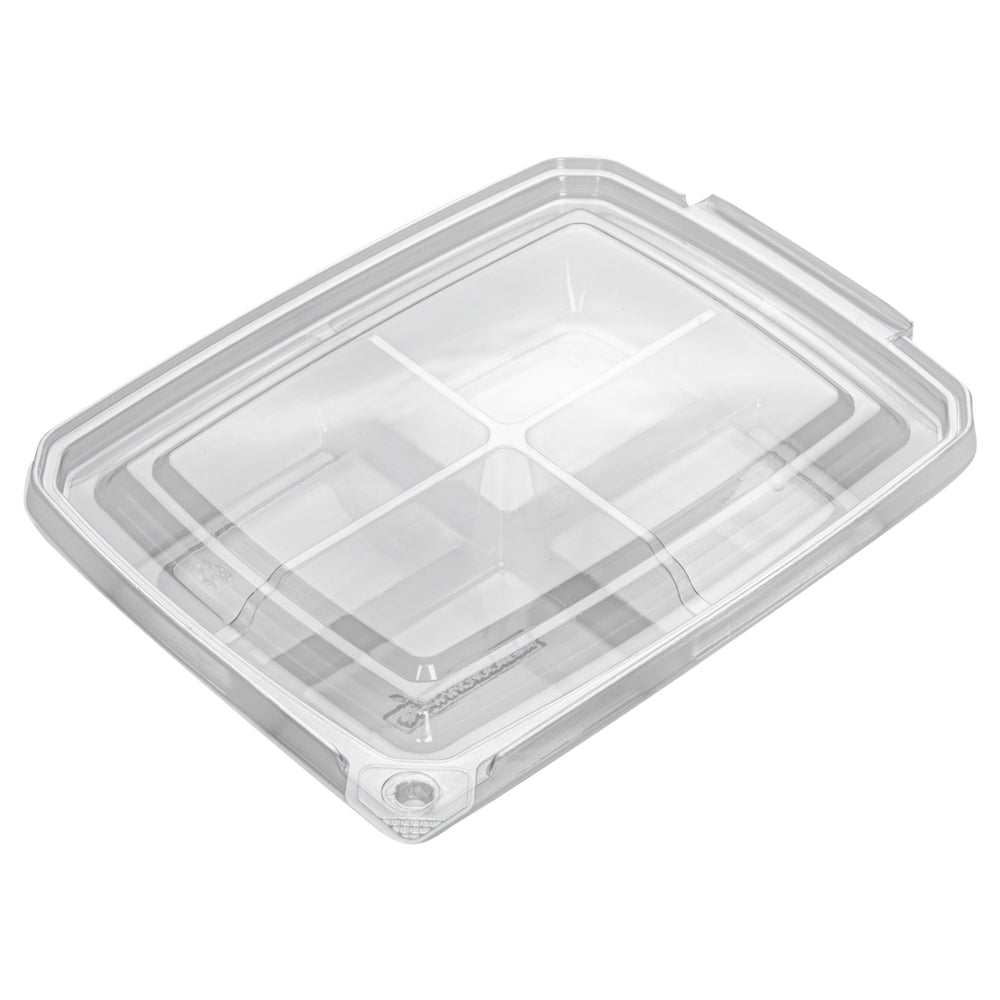 Tamper Tek 13 oz Rectangle Clear Plastic Container - with Lid, Tamper-Evident, 4 Compartments - 7" x 5 1/2" x 1 1/2" - 100 count box