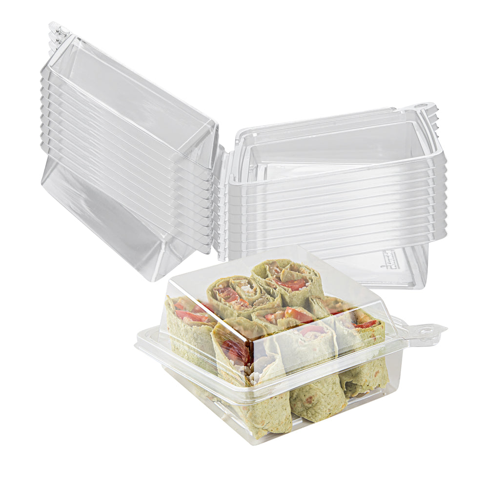 Tamper Tek Square Clear Plastic Sandwich Container - with Lid, Tamper-Evident - 5 3/4" x 5 1/2" x 2 1/2" - 100 count box