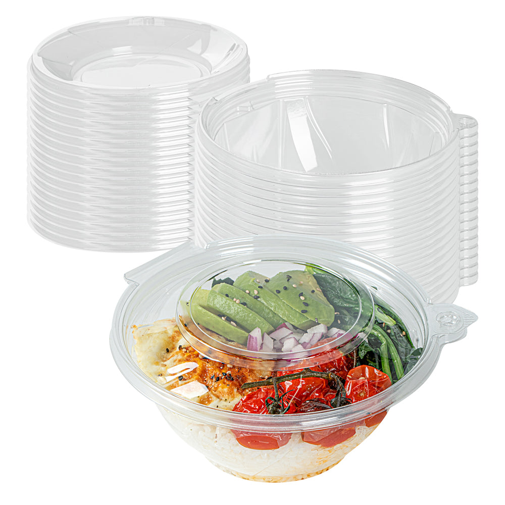 Tamper Tek 24 oz Round Clear Plastic Bowl - with Lid, Tamper-Evident - 6 3/4" x 6 1/2" x 2 3/4" - 100 count box