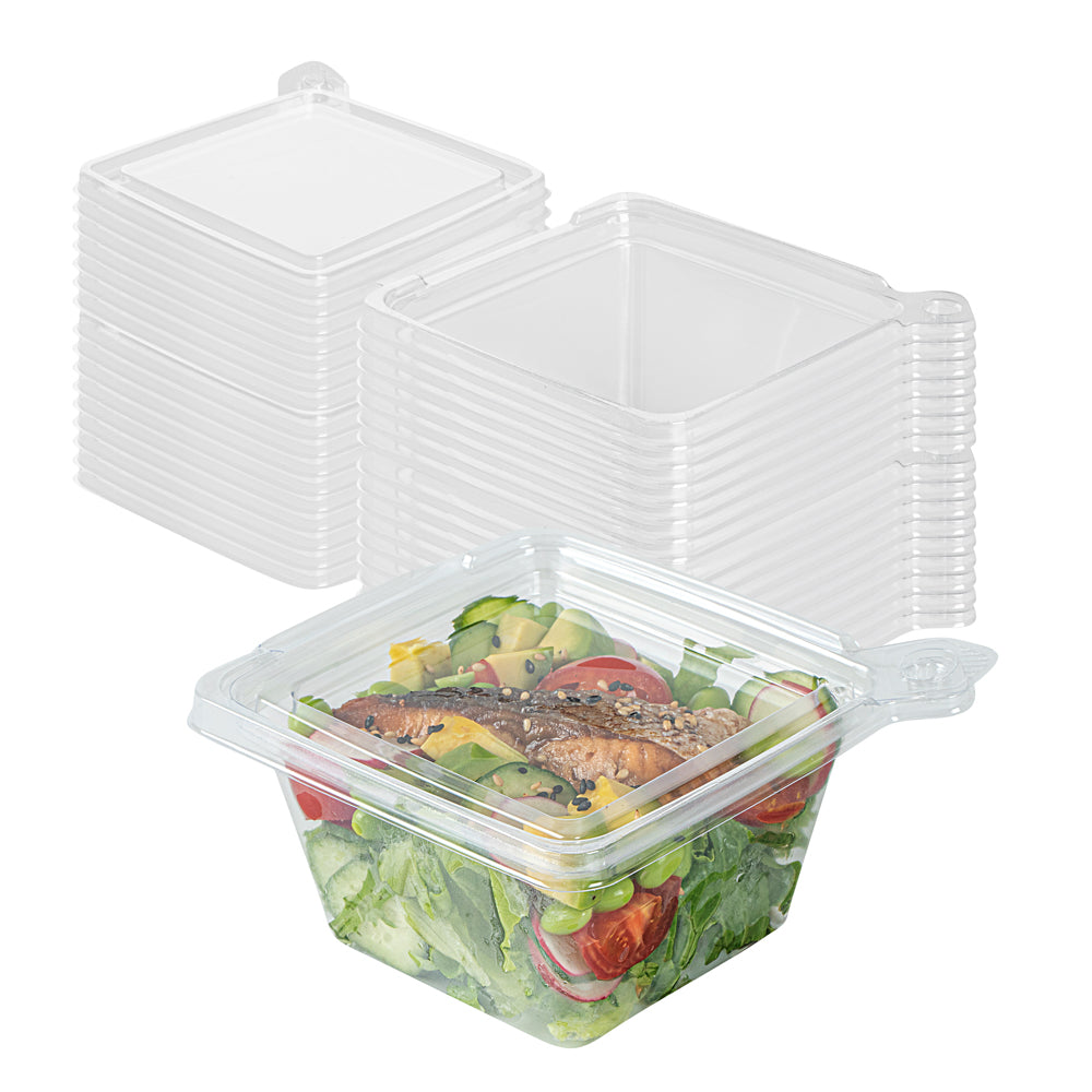 Tamper Tek 12 oz Square Clear Plastic Salad Bowl - with Lid, Tamper-Evident - 4 3/4" x 4 1/2" x 2 1/4" - 100 count box