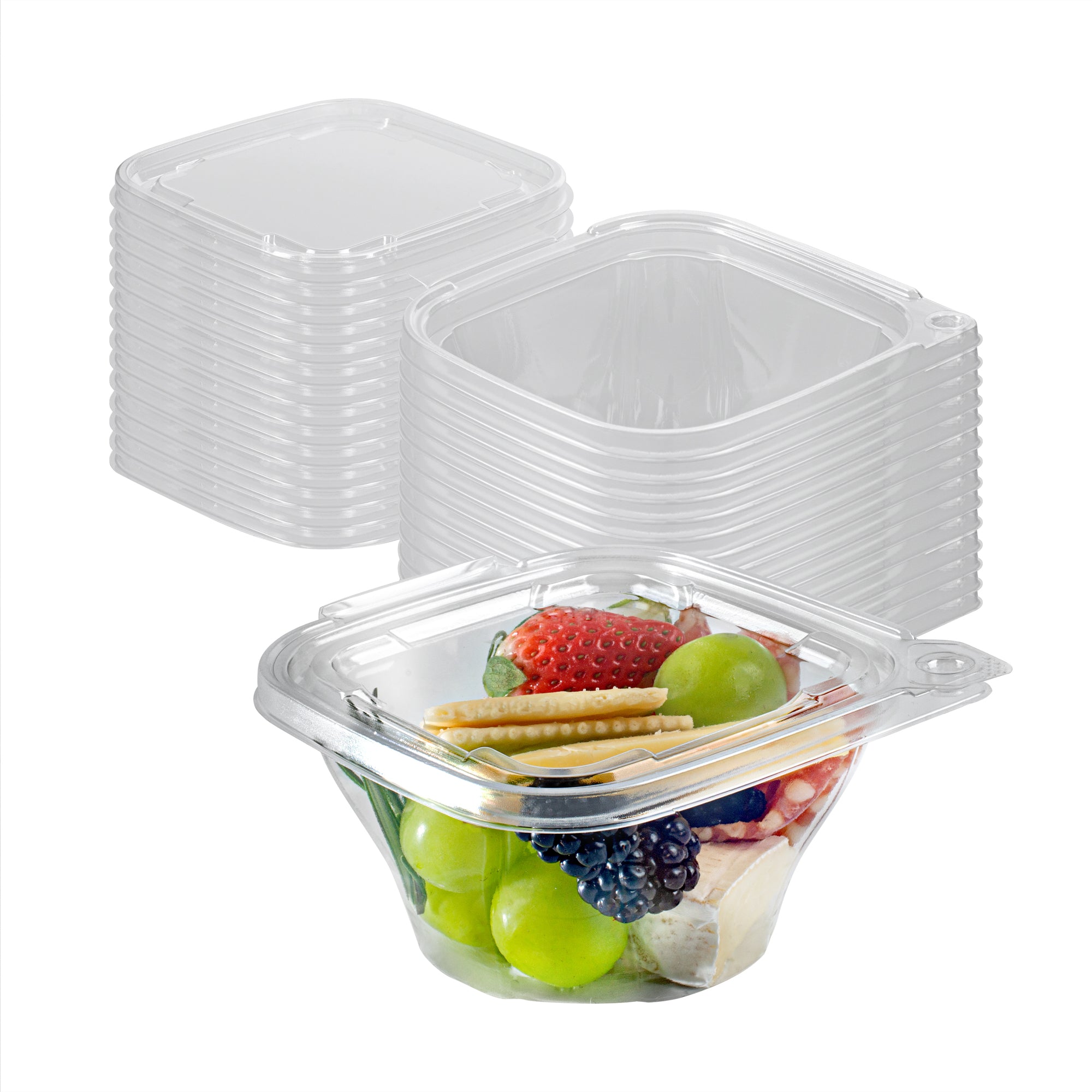 Tamper Tek 8 oz Square to Round Clear Plastic Deli / Snack Container - with Lid, Tamper-Evident - 4 3/4" x 5" x 1 3/4" - 100 count box