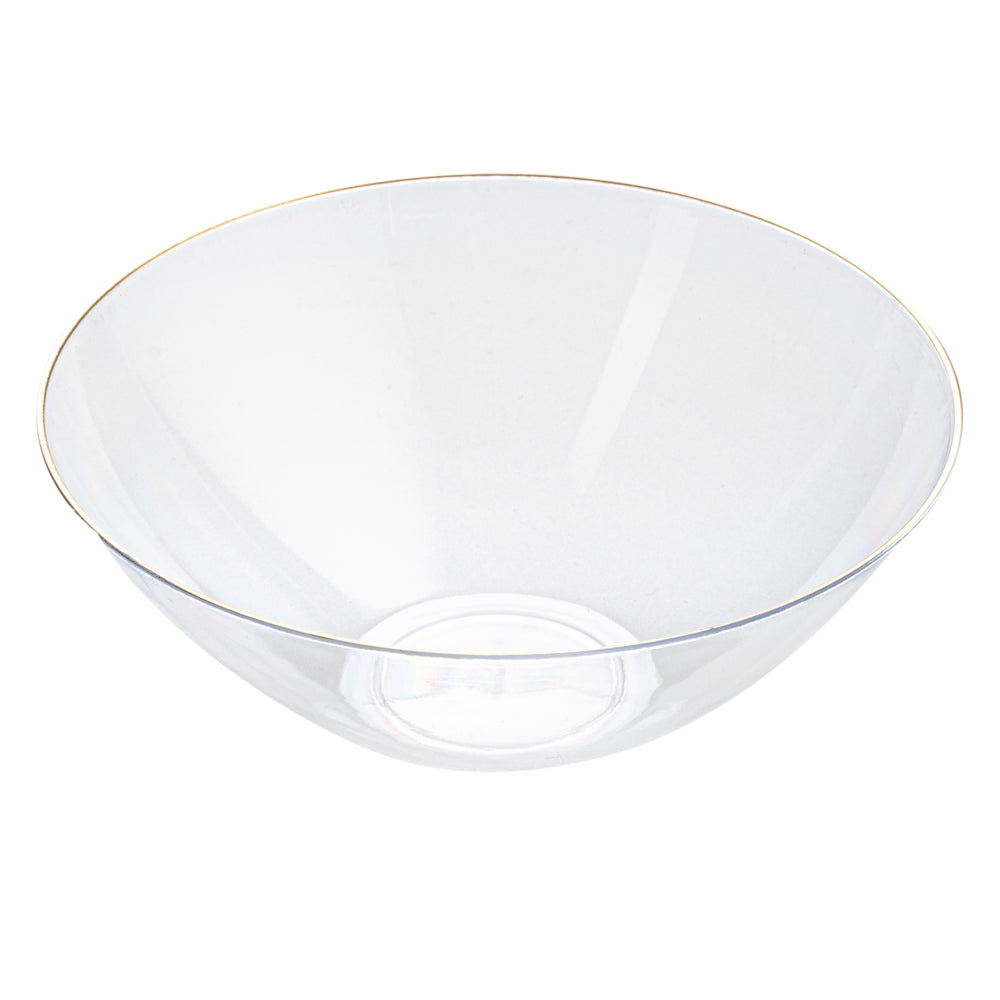 Moderna 6 oz Round Clear Plastic Gold-Rimmed Bowl - 4 3/4" x 4 3/4" x 1 3/4" - 100 count box