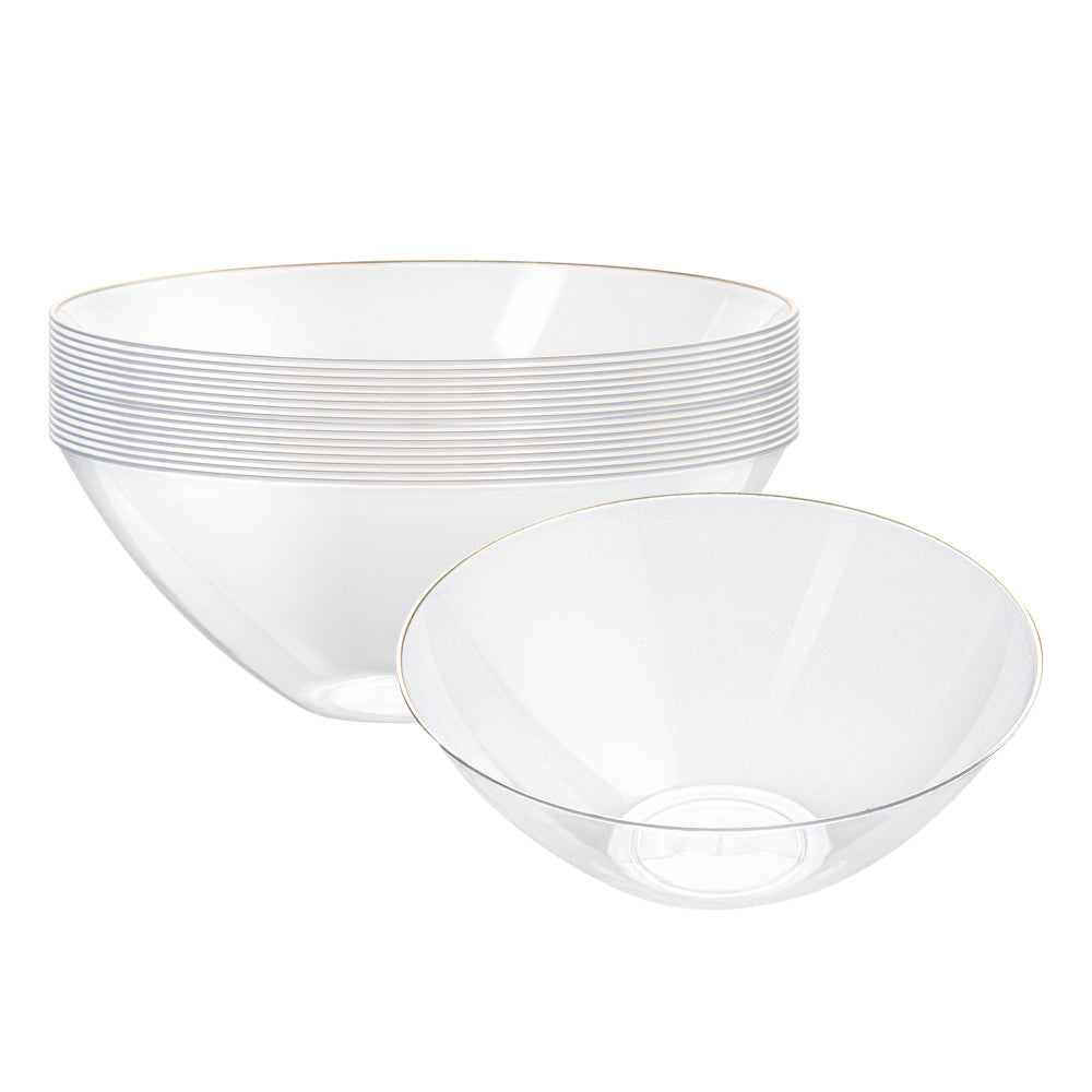 Moderna 6 oz Round Clear Plastic Gold-Rimmed Bowl - 4 3/4" x 4 3/4" x 1 3/4" - 100 count box