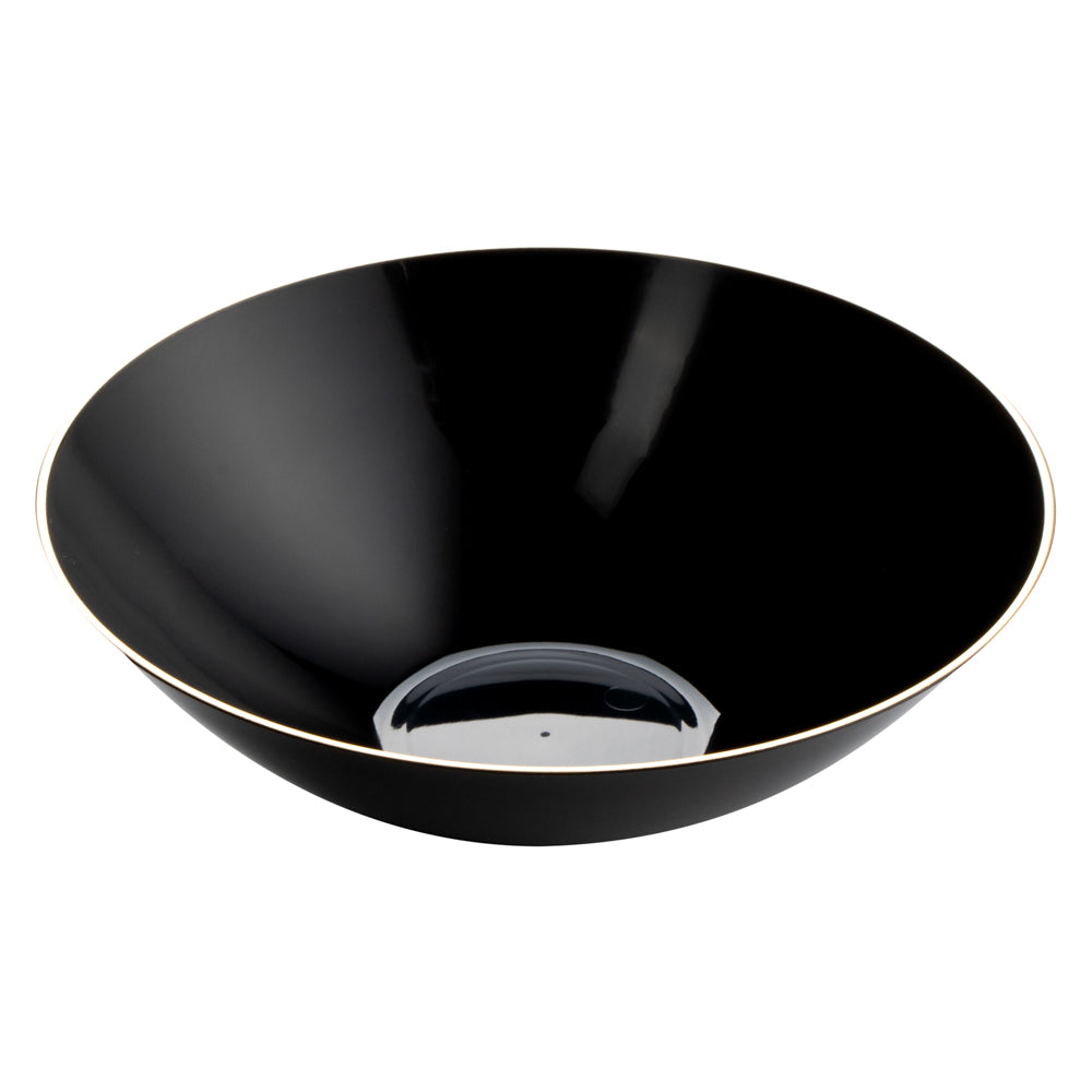 Moderna 16 oz Round Black Plastic Gold-Rimmed Bowl - 7" x 7" x 2" - 100 count box